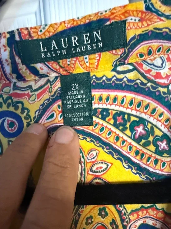 Lauren Ralph Lauren 2X Paisley Blouse Boho Tunic 100% Cotton Colorful Top - Picture 2 of 7